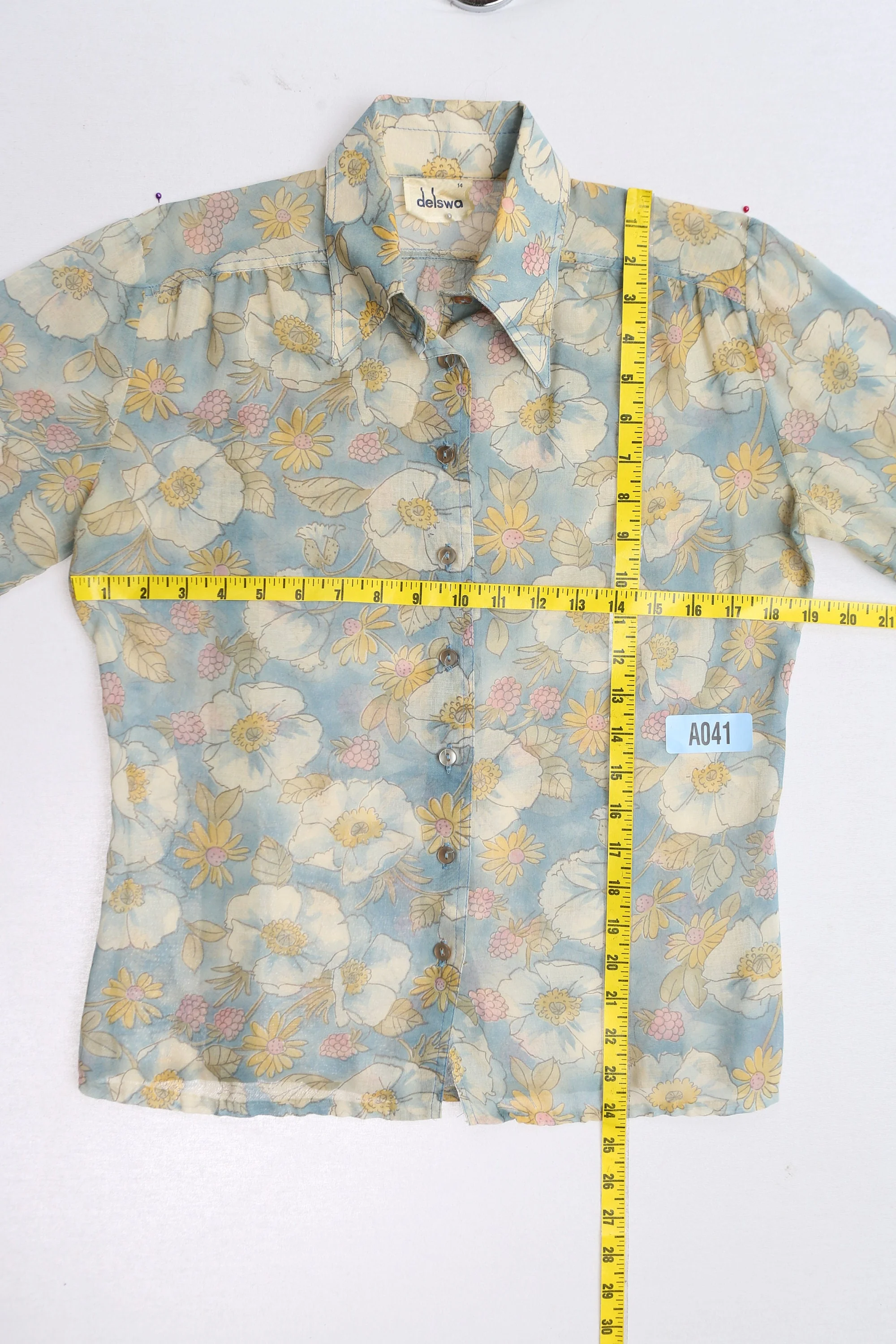 1970's Women Floral Print Blue Summer Blouse - Image 4